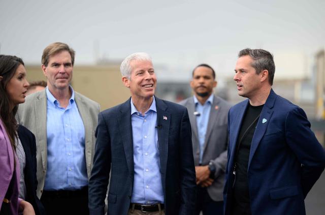 US Secretary of Energy Chris Wright (C), tours the Idaho National Laboratory in an area west of Idaho Falls, Idaho, on June 25, 2026. Wright visited various sites where companies have been racing to build small modular nuclear reactors in what has been heralded as Americas nuclear renaissance. Several next-generation small nuclear reactors, widely seen as the future of the sector, are now operational or close to becoming so in the United States -- a major milestone made possible by an influx of private capital and support from the American government. The milestone was put on display in the middle of the Idaho dessert where a cluster of drab hangars might otherwise go unnoticed. (Photo by Josh Edelson / AFP)