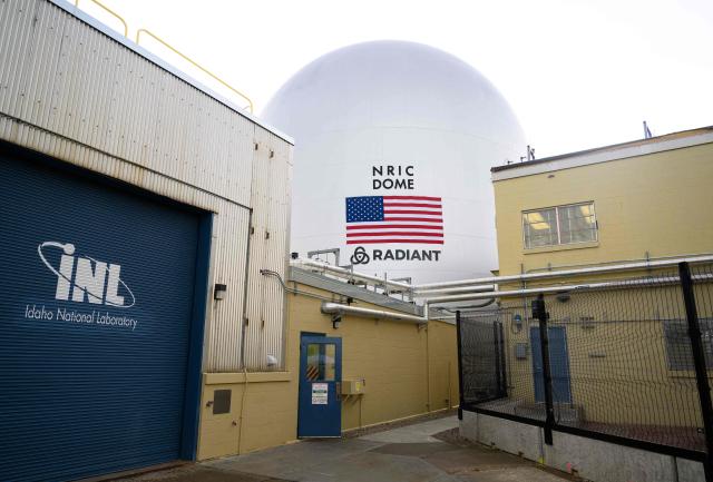 A dome that will house a nuclear reactor is seen at the Idaho National Laboratory in an area west of Idaho Falls, Idaho, on June 25, 2026. Several next-generation small nuclear reactors, widely seen as the future of the sector, are now operational or close to becoming so in the United States -- a major milestone made possible by an influx of private capital and support from the American government. The milestone was put on display in the middle of the Idaho dessert where a cluster of drab hangars might otherwise go unnoticed. (Photo by Josh Edelson / AFP)
