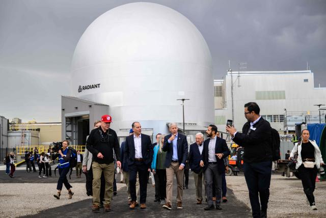 US Secretary of Energy Chris Wright, tours the Idaho National Laboratory in an area west of Idaho Falls, Idaho, on June 25, 2026. Wright visited various sites where companies have been racing to build small modular nuclear reactors in what has been heralded as Americas nuclear renaissance. Several next-generation small nuclear reactors, widely seen as the future of the sector, are now operational or close to becoming so in the United States -- a major milestone made possible by an influx of private capital and support from the American government. The milestone was put on display in the middle of the Idaho dessert where a cluster of drab hangars might otherwise go unnoticed. (Photo by Josh Edelson / AFP)