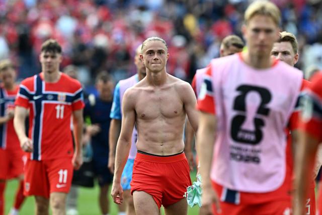 Norway's players react after losing the 2026 World Cup Group I football match between Norway and France at the Boston Stadium in Foxborough on June 26, 2026.  (Photo by Jewel SAMAD / AFP)