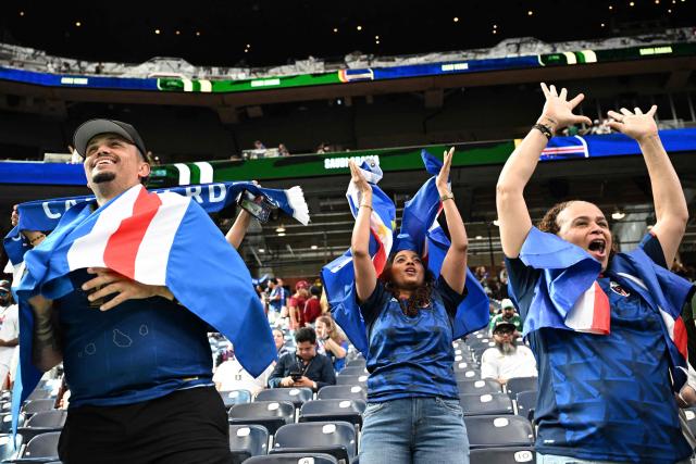 Cape Verde supporters arrive for the 2026 World Cup Group H football match between Cape Verde and Saudi Arabia at the Houston Stadium in Houston on June 26, 2026.  (Photo by RONALDO SCHEMIDT / AFP)