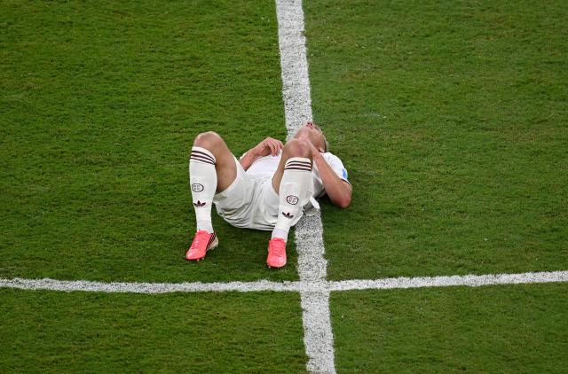 Spain's forward #10 Dani Olmo reacts during the 2026 World Cup Group H football match between Uruguay and Spain at the Guadalajara Stadium in Zapopan on June 26, 2026.  (Photo by Alfredo ESTRELLA / AFP)