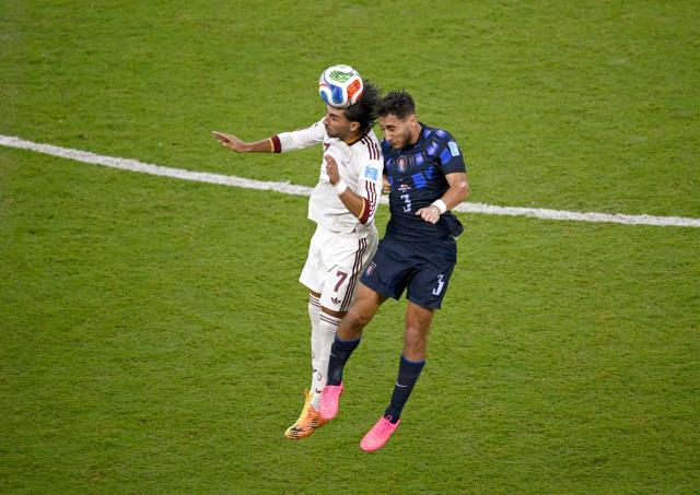 Spain's forward #07 Ferran Torres and Uruguay's defender #03 Sebastian Caceres fight for the ball during the 2026 World Cup Group H football match between Uruguay and Spain at the Guadalajara Stadium in Zapopan on June 26, 2026.  (Photo by Alfredo ESTRELLA / AFP)