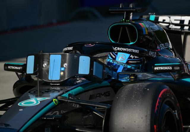 Mercedes' British driver George Russell sits in his car after the qualifying session at the Red Bull Ring race track in Spielberg, Austria on June 27, 2026, ahead of the Formula One Austrian Grand Prix. (Photo by Andrej ISAKOVIC / AFP)