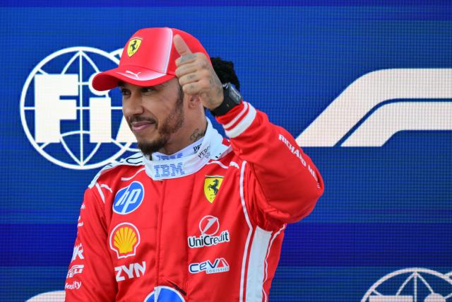 Ferrari's British driver Lewis Hamilton reacts after placing third in the qualifying session at the Red Bull Ring race track in Spielberg, Austria on June 27, 2026, ahead of the Formula One Austrian Grand Prix. (Photo by Andrej ISAKOVIC / AFP)