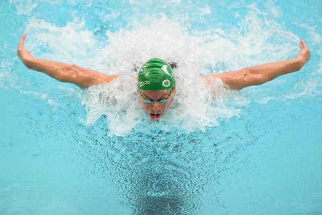 France’s Leon Marchand competes in the 400m medley final during the French national swimming championships in Saint-Etienne, central France on June 27, 2026. (Photo by OLIVIER CHASSIGNOLE / AFP)