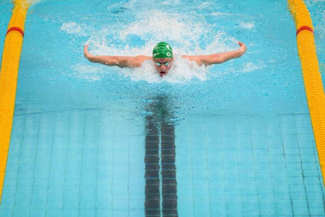 France’s Leon Marchand competes in the 400m medley final during the French national swimming championships in Saint-Etienne, central France on June 27, 2026. (Photo by OLIVIER CHASSIGNOLE / AFP)