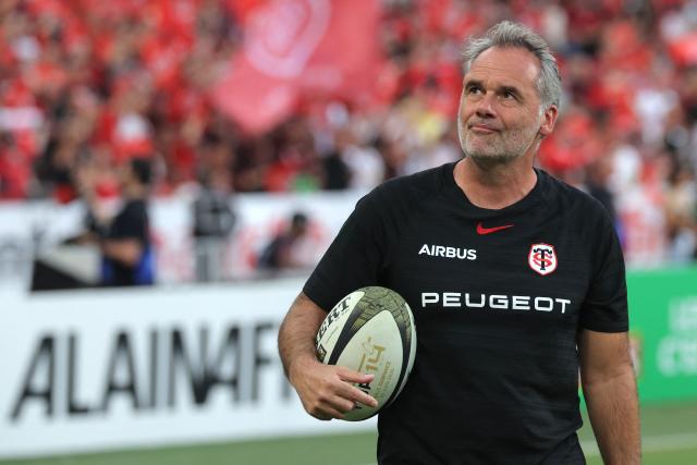 Toulouse's head coach Ugo Mola looks on prior to the French Top 14 rugby union final between Stade Toulousain (Toulouse) and Montpellier Hérault Rugby (MHR) at the Stade de France in Saint-Denis, on the outskirst of Paris, on June 27, 2026. (Photo by Kenzo TRIBOUILLARD / AFP)