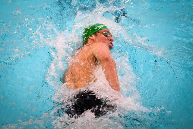 France’s Leon Marchand competes in the 400m medley final during the French national swimming championships in Saint-Etienne, central France on June 27, 2026. (Photo by OLIVIER CHASSIGNOLE / AFP)