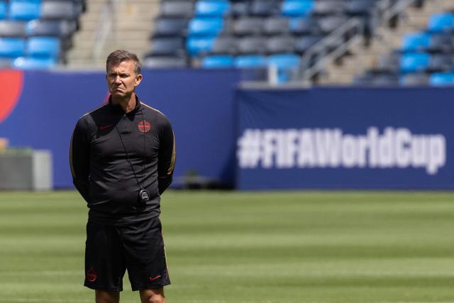 Canada's US head coach Jesse Marsch leads an MD-1 training session at Carson Sports Park in Carson on June 27, 2026, on the eve of the 2026 World Cup round of 32 football match between South Africa and Canada at the Los Angeles Stadium in Inglewood. (Photo by ETIENNE LAURENT / AFP)