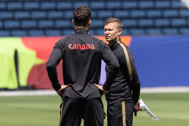 Canada's US head coach Jesse Marsch leads an MD-1 training session at Carson Sports Park in Carson on June 27, 2026, on the eve of the 2026 World Cup round of 32 football match between South Africa and Canada at the Los Angeles Stadium in Inglewood. (Photo by ETIENNE LAURENT / AFP)