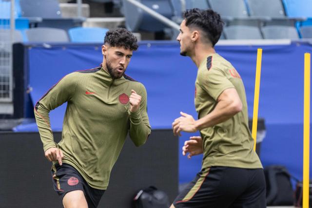Canada's midfielder #07 Stephen Eustaquio takes part in an MD-1 training session at Carson Sports Park in Carson on June 27, 2026, on the eve of the 2026 World Cup round of 32 football match between South Africa and Canada at the Los Angeles Stadium in Inglewood. (Photo by ETIENNE LAURENT / AFP)