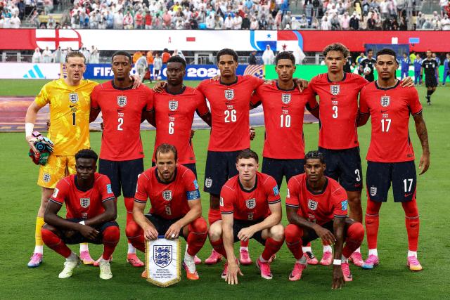 England's players pose for a team photo ahead of the 2026 World Cup Group L football match between Panama and England at the New York/New Jersey Stadium in East Rutherford on June 27, 2026.  (Photo by CHARLY TRIBALLEAU / AFP)