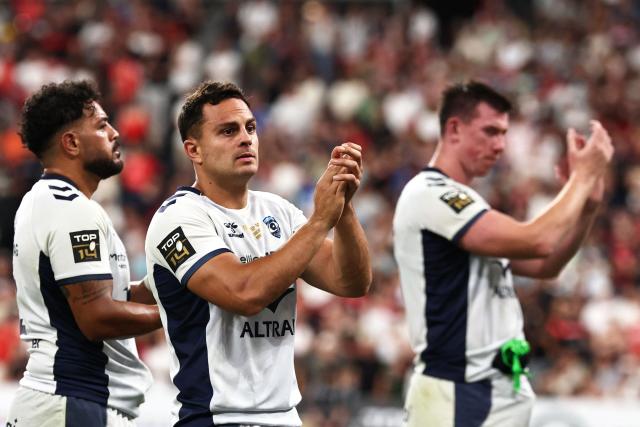 Montpellier’s French centre Arthur Vincent reacts after losing the French Top 14 rugby union final against Stade Toulousain (Toulouse) at the Stade de France in Saint-Denis, on the outskirts of Paris, on June 27, 2026. (Photo by Anne-Christine POUJOULAT / AFP)