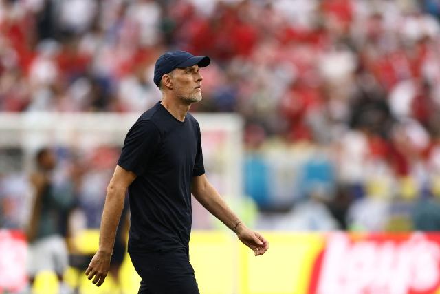 England's German head coach Thomas Tuchel looks on during the 2026 World Cup Group L football match between Panama and England at the New York/New Jersey Stadium in East Rutherford on June 27, 2026.  (Photo by CHARLY TRIBALLEAU / AFP)