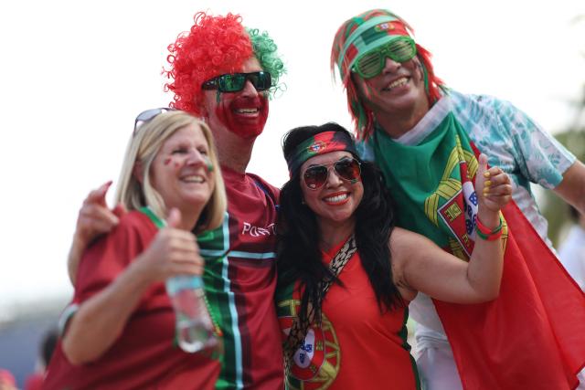 Portuguese fans gesture ahead of the 2026 World Cup Group K football match between Colombia and Portugal at the Miami Stadium in Miami Gardens on June 27, 2026.  (Photo by PATRICIA DE MELO MOREIRA / AFP)