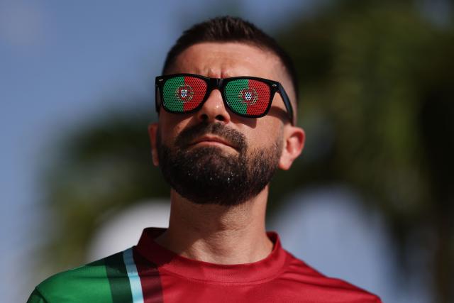 A Portuguese fan looks on ahead of the 2026 World Cup Group K football match between Colombia and Portugal at the Miami Stadium in Miami Gardens on June 27, 2026.  (Photo by PATRICIA DE MELO MOREIRA / AFP)