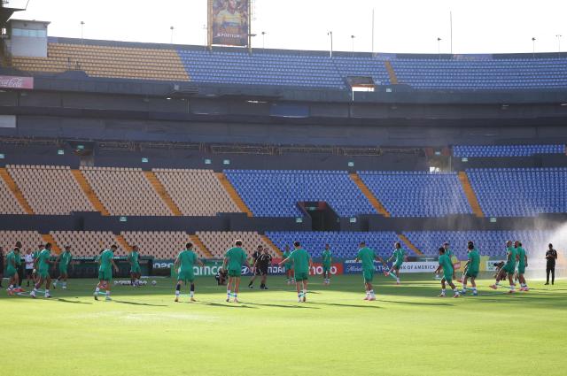 Morocco players attend a training session at the Universitario stadium in San Nicolas de los Garza, Mexico on June 26, 2026.  (Photo by Julio Cesar AGUILAR / AFP)