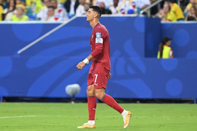 Portugal's forward #07 Cristiano Ronaldo smiles during the 2026 World Cup Group K football match between Colombia and Portugal at the Miami Stadium in Miami Gardens on June 27, 2026.  (Photo by ROBERTO SCHMIDT / AFP)