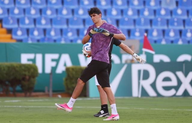 Morocco's goalkeeper #01 Yassine Bounou exercises during a training session at the Universitario stadium in San Nicolas de los Garza, Mexico on June 26, 2026.  (Photo by Julio Cesar AGUILAR / AFP)