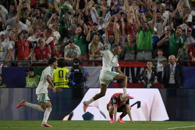 Algeria's defender #17 Rafik Belghali celebrates scoring his team's first goal during the 2026 World Cup Group J football match between Algeria and Austria at the Kansas City Stadium in Kansas City on June 27, 2026.  (Photo by JUAN MABROMATA / AFP)