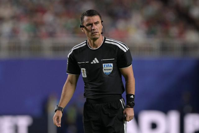 Uzbek referee Ilgiz Tantashev looks on during the 2026 World Cup Group J football match between Algeria and Austria at the Kansas City Stadium in Kansas City on June 27, 2026.  (Photo by JUAN MABROMATA / AFP)