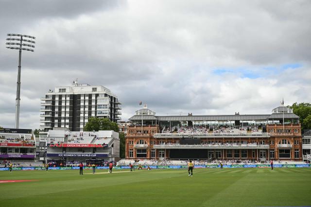 This image shows a general view of the grounds during the ICC Women's T20 cricket world cup 2026 game between South Africa and Bangladesh, at Lord's in London on June 28, 2026. (Photo by JUSTIN TALLIS / AFP)