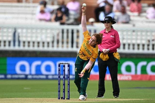 South Africa's Nadine de Klerk bowls during the ICC Women's T20 cricket world cup 2026 game between South Africa and Bangladesh, at Lord's in London on June 28, 2026. (Photo by JUSTIN TALLIS / AFP)