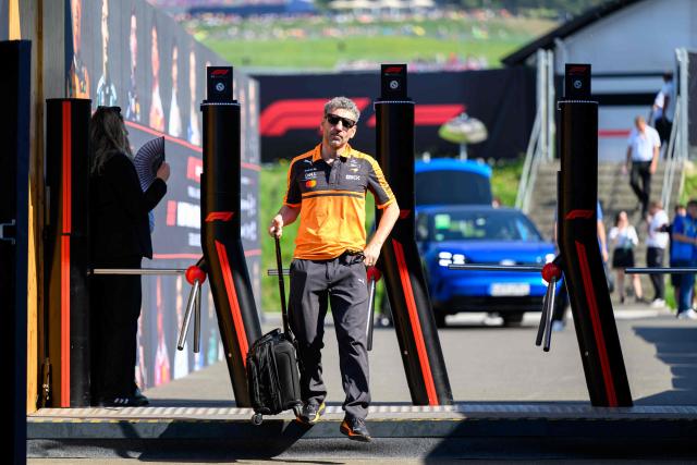 McLaren's Italian team principal Andrea Stella arrives to the Formula One Austrian Grand Prix at the Red Bull Ring race track in Spielberg, Austria on June 28, 2026. (Photo by MAX SLOVENCIK / APA / AFP) / Austria OUT