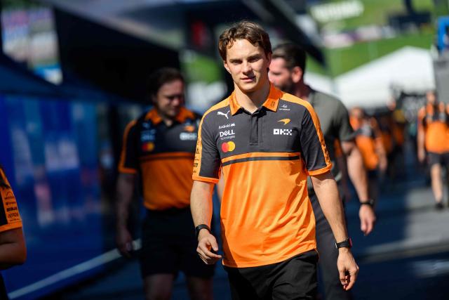 McLaren's Australian driver Oscar Piastri arrives to the Formula One Austrian Grand Prix at the Red Bull Ring race track in Spielberg, Austria on June 28, 2026. (Photo by MAX SLOVENCIK / APA / AFP) / Austria OUT