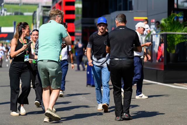Mercedes' Italian driver Kimi Antonelli arrives to the Formula One Austrian Grand Prix at the Red Bull Ring race track in Spielberg, Austria on June 28, 2026. (Photo by MAX SLOVENCIK / APA / AFP) / Austria OUT