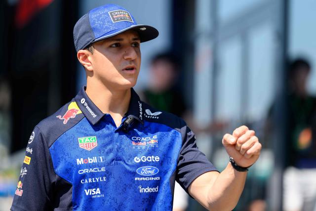 Red Bull Racing's French driver Isack Hadjar arrives to the Formula One Austrian Grand Prix at the Red Bull Ring race track in Spielberg, Austria on June 28, 2026. (Photo by MAX SLOVENCIK / APA / AFP) / Austria OUT