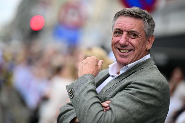 Belgium's Vice-Prime Minister and Minister of Finance, Combating Tax Fraud, Pensions, National Lottery and Cultural Institutions Jan Jambon attends the start of the Belgian Cycling Championships men's elite race (240km) from the Grote Markt square in Antwerp to Brasschaat on June 28, 2026. (Photo by Tom Goyvaerts / Belga / AFP) / Belgium OUT