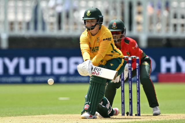 South Africa's Dane van Niekerk attempts a reverse sweep during the ICC Women's T20 cricket world cup 2026 game between South Africa and Bangladesh, at Lord's in London on June 28, 2026. (Photo by JUSTIN TALLIS / AFP)