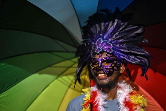 A gender rights activist and supporter of the LGBTQ community takes part in a Pride March in Chennai on June 28, 2026. (Photo by R.Satish BABU / AFP)
