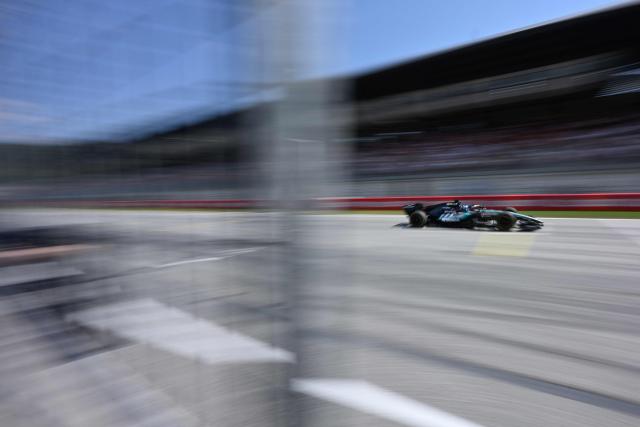 Mercedes' British driver George Russell competes during the Formula One Austrian Grand Prix at the Red Bull Ring race track in Spielberg, Austria on June 28, 2026. (Photo by Darko BANDIC / POOL / AFP)