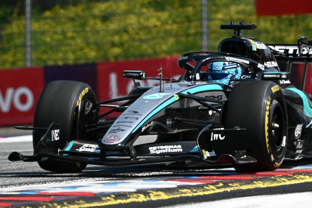 Mercedes' British driver George Russell competes during the Formula One Austrian Grand Prix at the Red Bull Ring race track in Spielberg, Austria on June 28, 2026. (Photo by Joe Klamar / AFP)