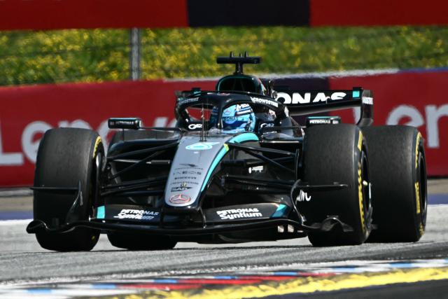 Mercedes' British driver George Russell competes during the Formula One Austrian Grand Prix at the Red Bull Ring race track in Spielberg, Austria on June 28, 2026. (Photo by Joe Klamar / AFP)