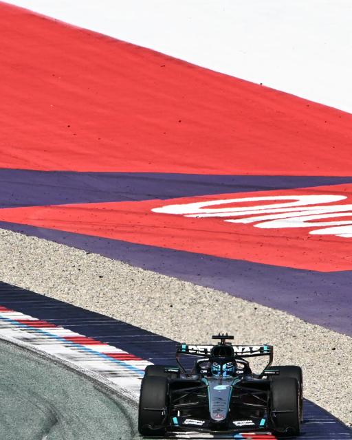 Mercedes' British driver George Russell competes during the Formula One Austrian Grand Prix at the Red Bull Ring race track in Spielberg, Austria on June 28, 2026. (Photo by Joe Klamar / AFP)