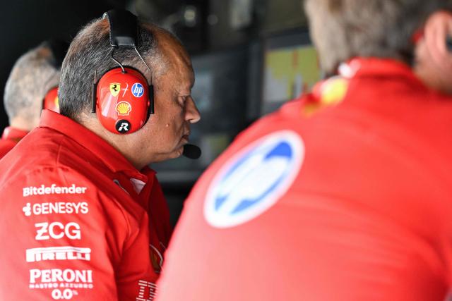 Ferrari's French team principal Frederic Vasseur follows the action during the Formula One Austrian Grand Prix at the Red Bull Ring race track in Spielberg, Austria on June 28, 2026. (Photo by Darko BANDIC / POOL / AFP)