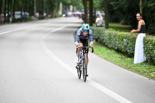 Soudal Quick-Step's Belgian rider Fabio Van den Bossche competes during the Belgian Cycling Championships men's elite race (240 km) from Antwerp to Brasschaat on June 28, 2026. (Photo by Maarten Straetemans / Belga / AFP) / Belgium OUT