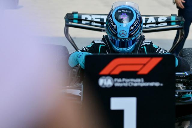 Winner Mercedes' British driver George Russell arrives after the Formula One Austrian Grand Prix at the Red Bull Ring race track in Spielberg, Austria on June 28, 2026. (Photo by Andrej ISAKOVIC / AFP)
