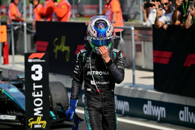 Third placed Mercedes' Italian driver Kimi Antonelli arrives after the Formula One Austrian Grand Prix at the Red Bull Ring race track in Spielberg, Austria on June 28, 2026. (Photo by Andrej ISAKOVIC / AFP)