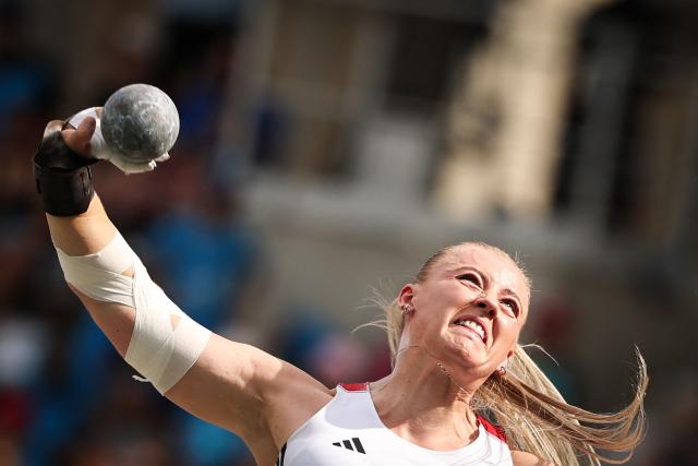 Sweden's Axelina Johansson competes in the women's Shot Put during the IAAF Diamond League athletics meeting, at the Charlety Stadium, in Paris on June 28, 2026. (Photo by Anne-Christine POUJOULAT / AFP)