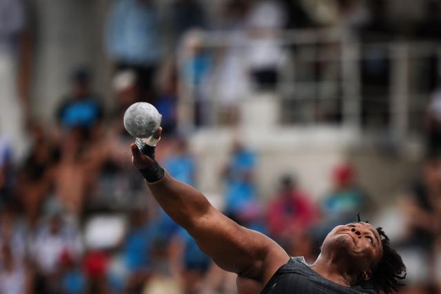 Jamaica's Danniel Thomas-Dodd competes in the women's Shot Put during the IAAF Diamond League athletics meeting, at the Charlety Stadium, in Paris on June 28, 2026. (Photo by Anne-Christine POUJOULAT / AFP)