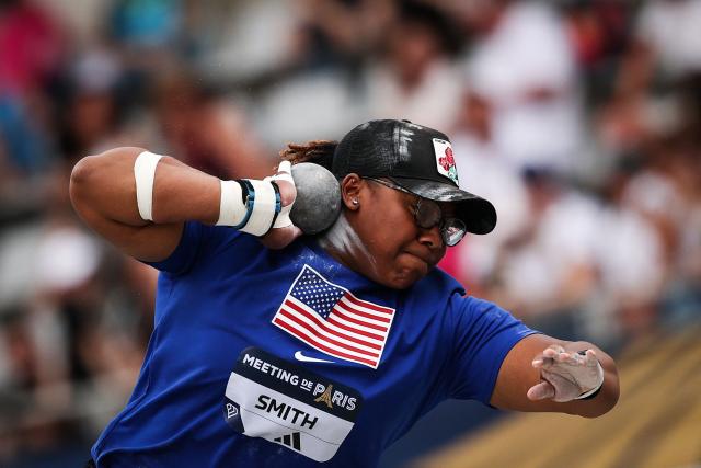 USA's Abria Smith competes in the women's Shot Put during the IAAF Diamond League athletics meeting, at the Charlety Stadium, in Paris on June 28, 2026. (Photo by Anne-Christine POUJOULAT / AFP)