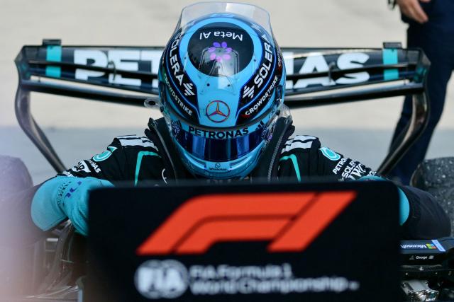 Winner Mercedes' British driver George Russell arrives after the Formula One Austrian Grand Prix at the Red Bull Ring race track in Spielberg, Austria on June 28, 2026. (Photo by Andrej ISAKOVIC / AFP)