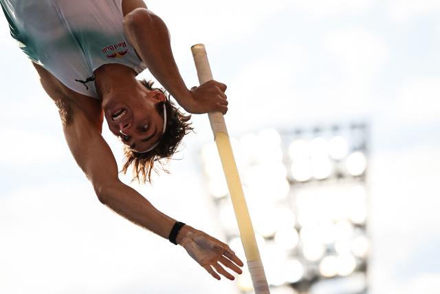 Sweden's Armand Duplantis competes in the men's Pole Vault during the IAAF Diamond League athletics meeting, at the Charlety Stadium, in Paris on June 28, 2026. (Photo by Anne-Christine POUJOULAT / AFP)
