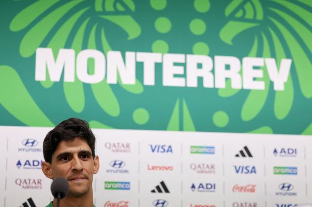 Morocco's goalkeeper #01 Yassine Bounou gestures during a press conference on the eve of the 2026 World Cup Round of 32 football match between Morocco and the Netherlands at Monterrey stadium in Monterrey, Mexico on June 28, 2026.  (Photo by Julio Cesar AGUILAR / AFP)