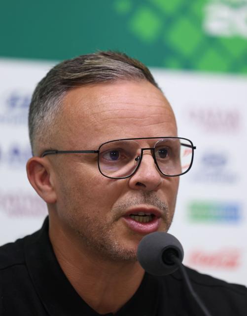 Morocco's head coach Mohamed Ouahbi speaks during a press conference on the eve of the 2026 World Cup Round of 32 football match between Morocco and the Netherlands at Monterrey stadium in Monterrey, Mexico on June 28, 2026.  (Photo by Julio Cesar AGUILAR / AFP)